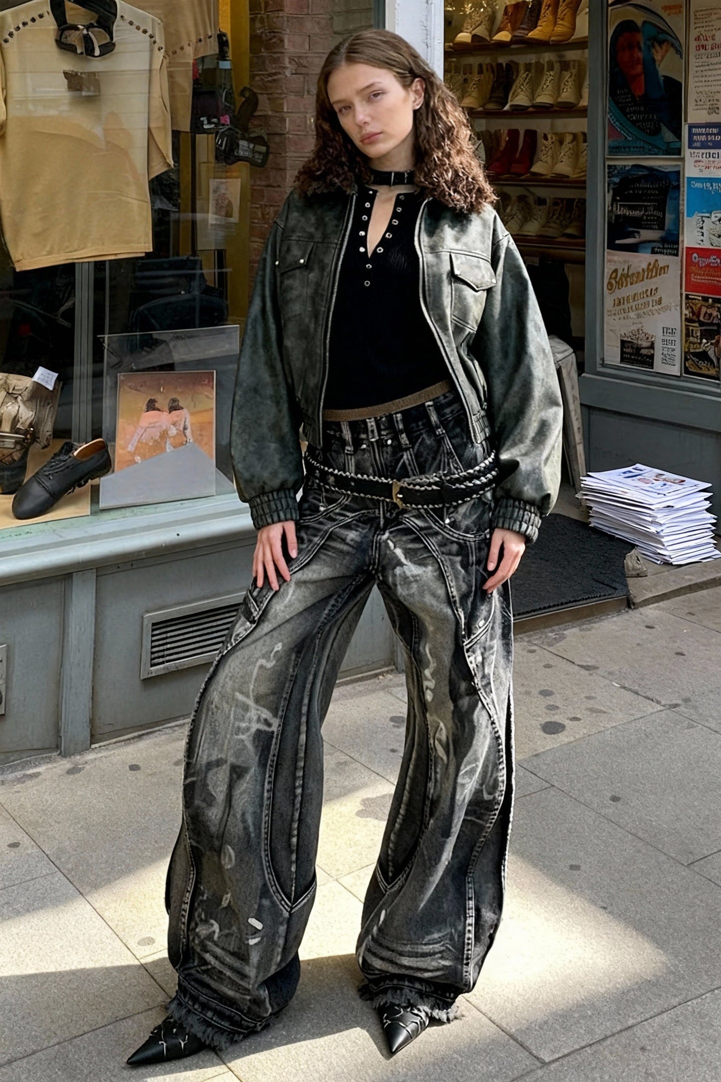 High Waist Loose Fit Graffiti Jeans