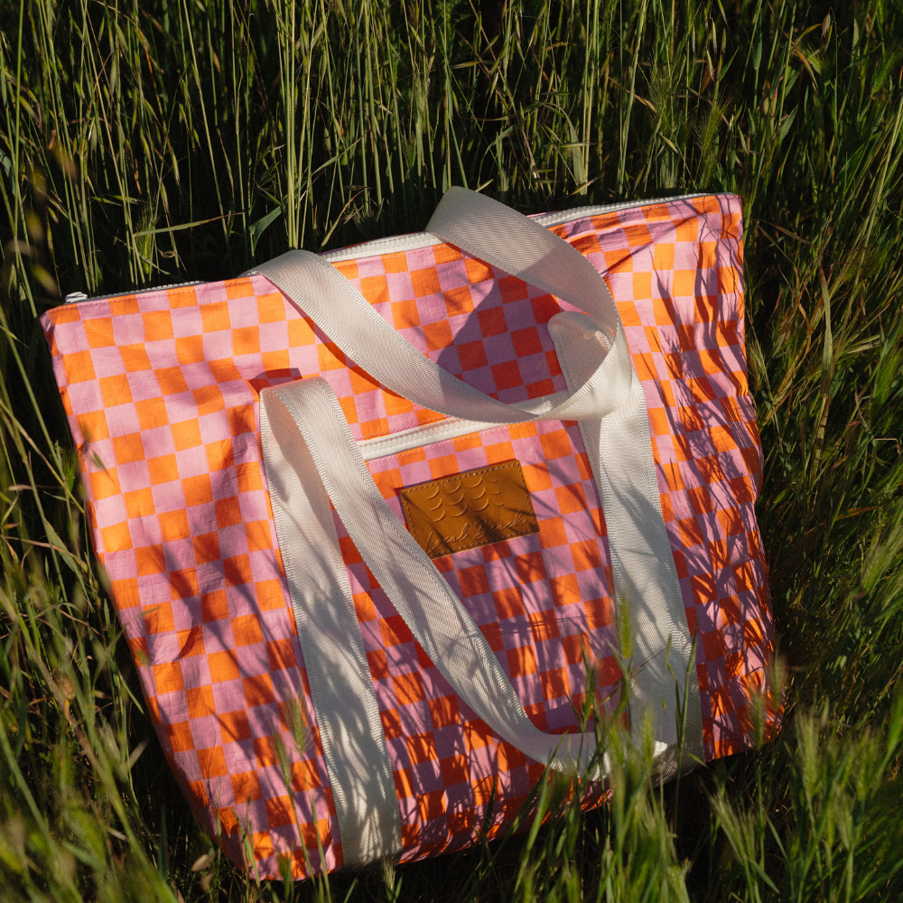 Checker Water Resistant Tyvek Shoulder Tote