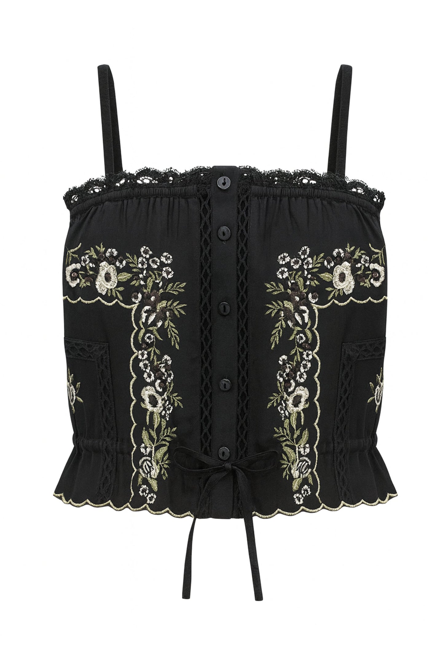 JUNIOR ALLEGRA FLORAL EMBROIDERED CAMI TOP
