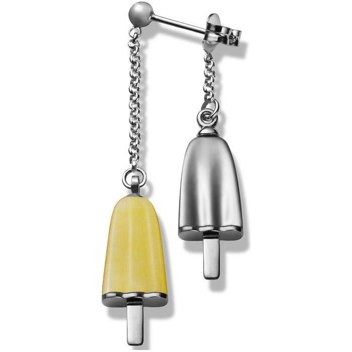 AMBROSINI JEWELS - ORECCHINI doppi ARGENTO 925° ghiacciolo finitura bianca pietra gialla