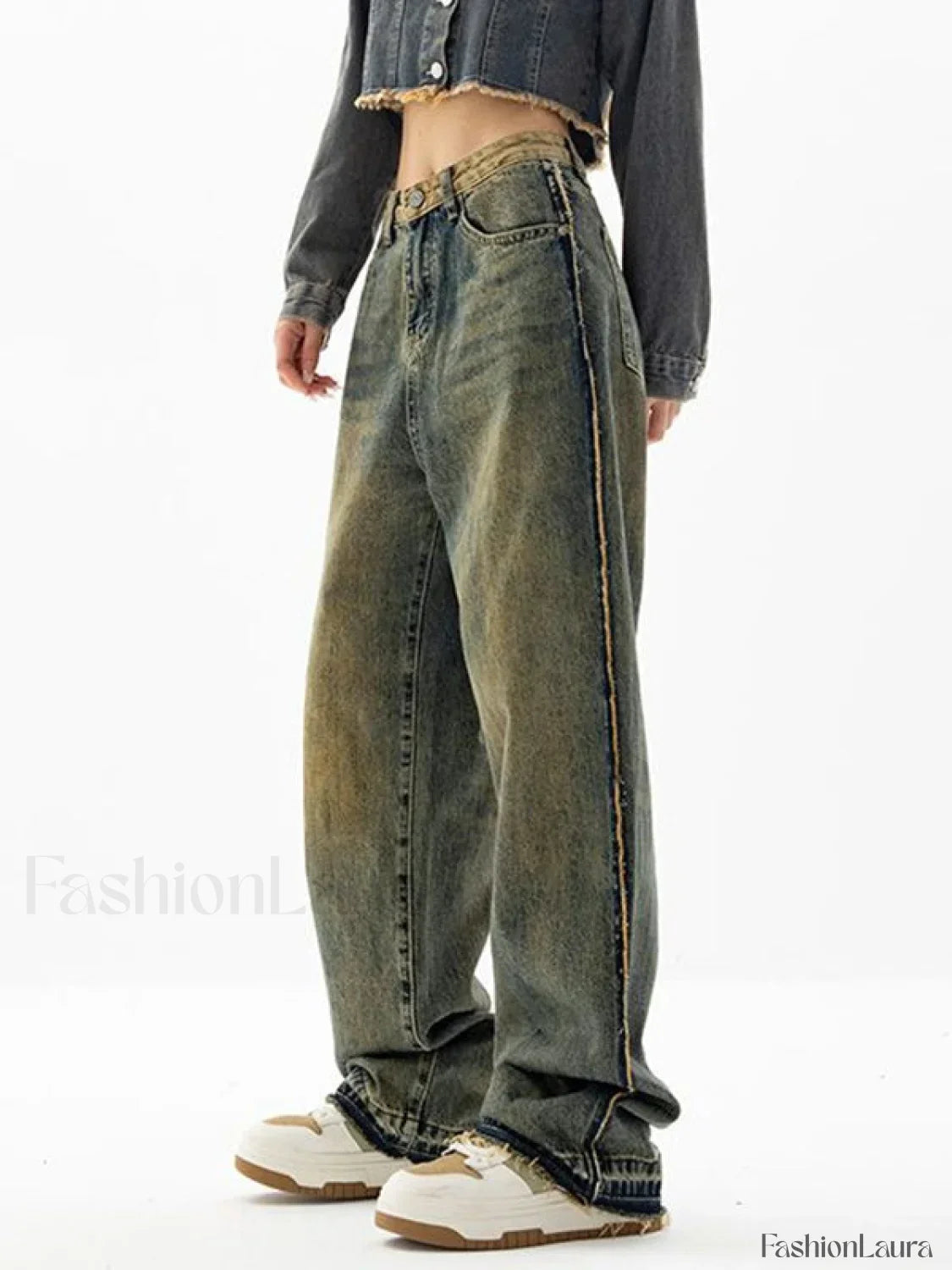 Vintage Wash Distressed Boyfriend Jeans
