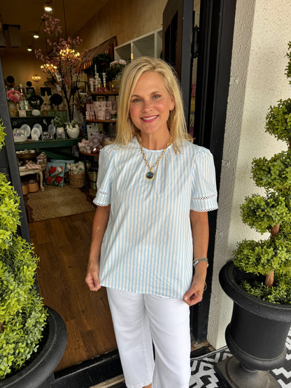 Mary Square Tabby Pin Stripe Top - Blue