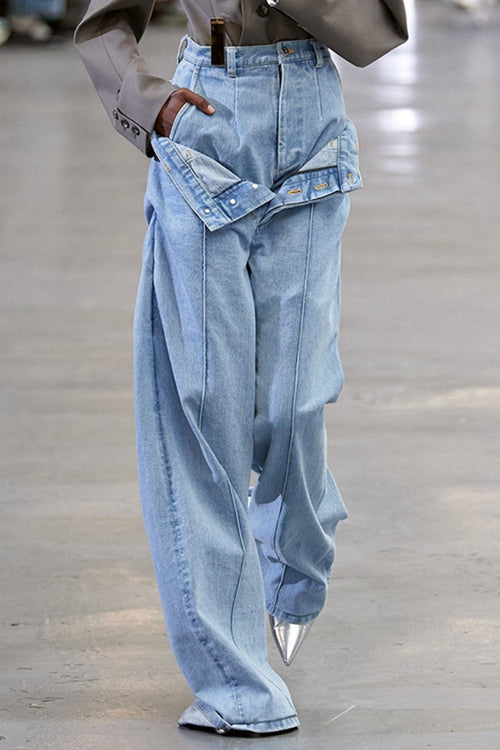 Casual Solid Patchwork Regular Denim Jeans