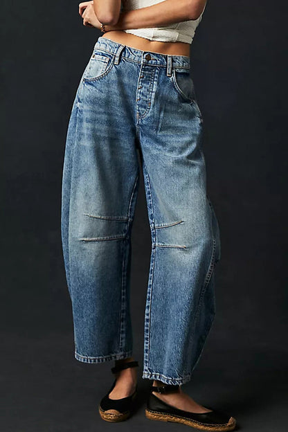 Casual Street Solid Pocket High Waist Denim Jeans