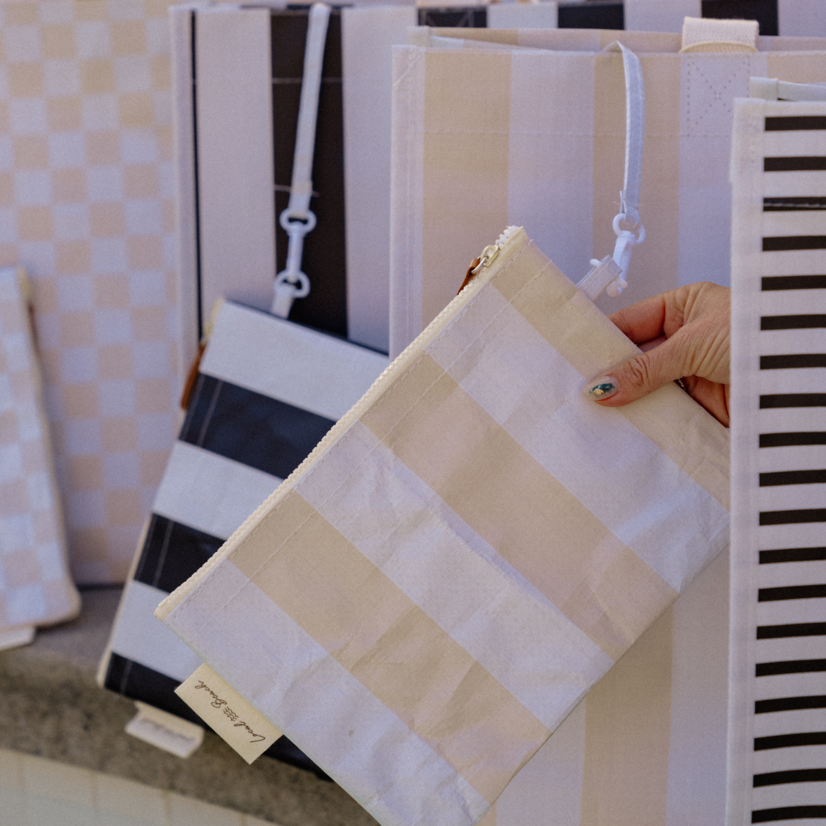 Thick Stripe XL All Day Bag with Matching Removable Pouch