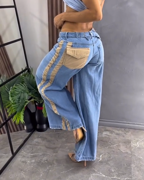 Paneled Wide-Leg Jeans (Pre-Sale)