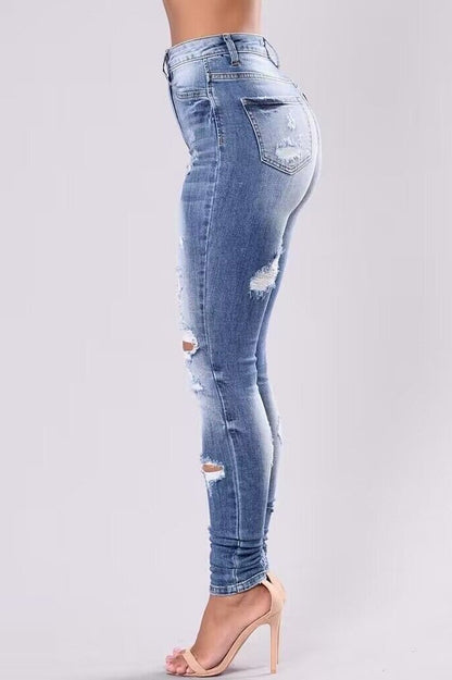 Washed Ripped Straight Denim Jeans