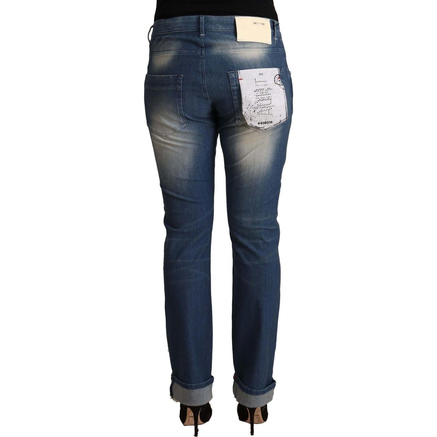 Acht Blue Washed Mid Waist Folded Hem Skinny Jeans