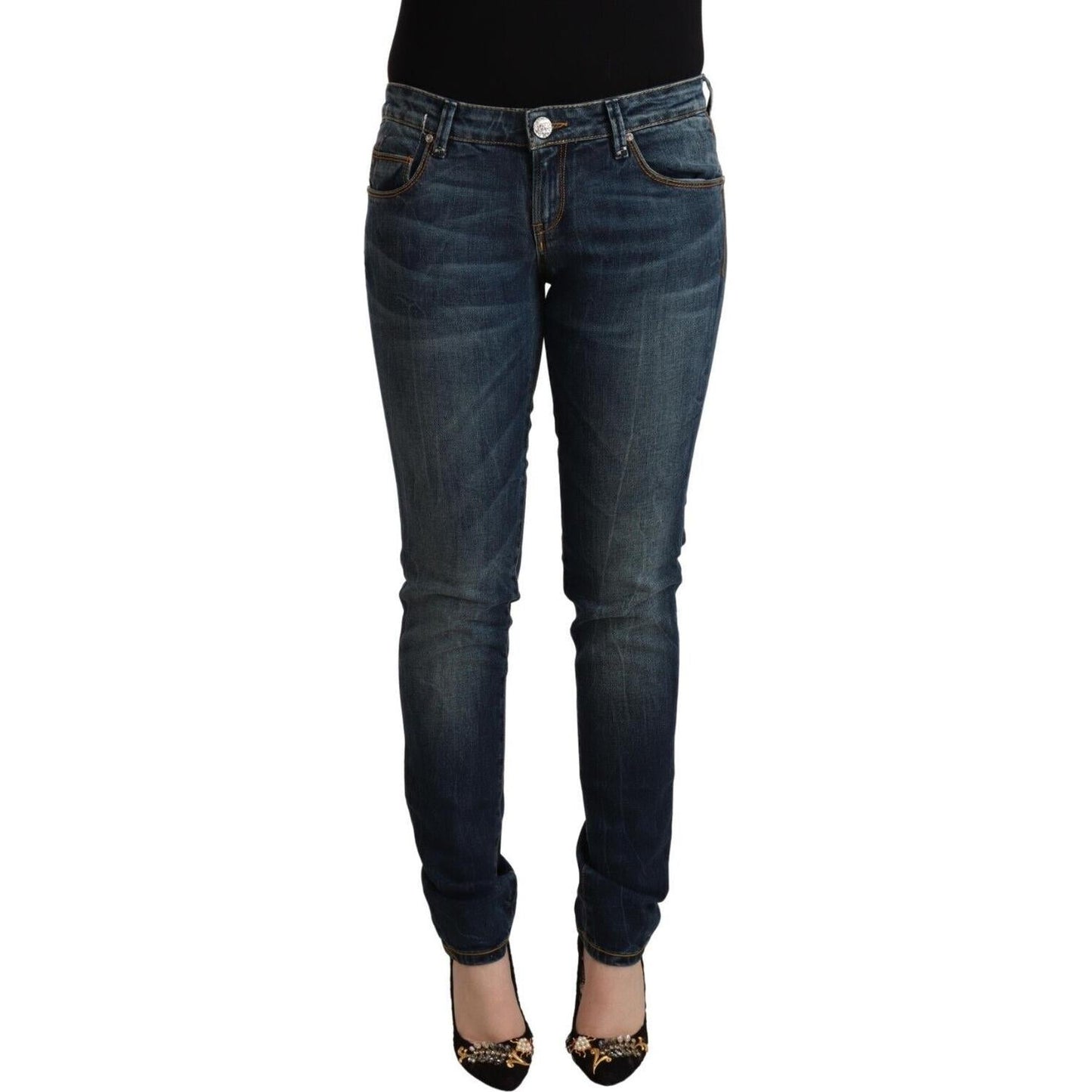 Acht Blue Washed Cotton Low Waist Slim Fit Denim Jeans