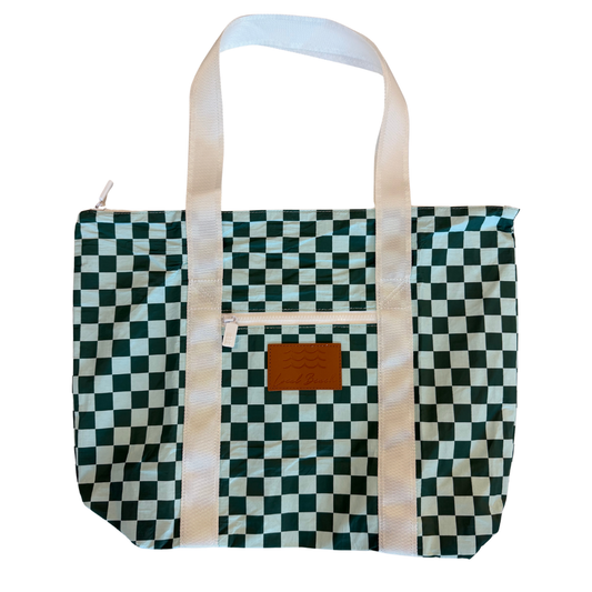 Green/ Blue Checker Water Resistant Tyvek Shoulder Tote