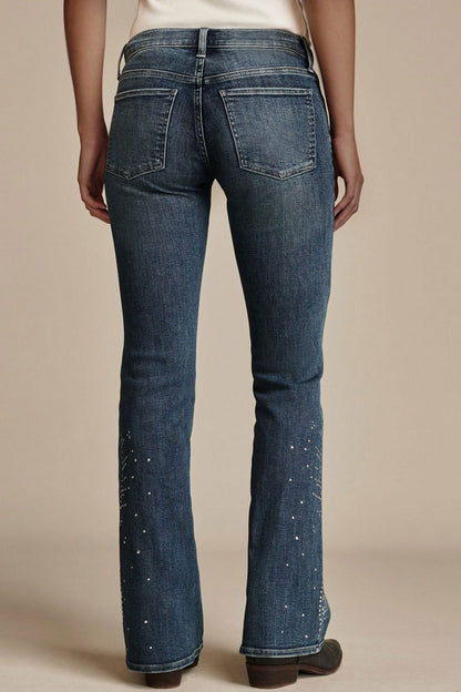Chic Stretch Rhinestone Trim Flare Jeans