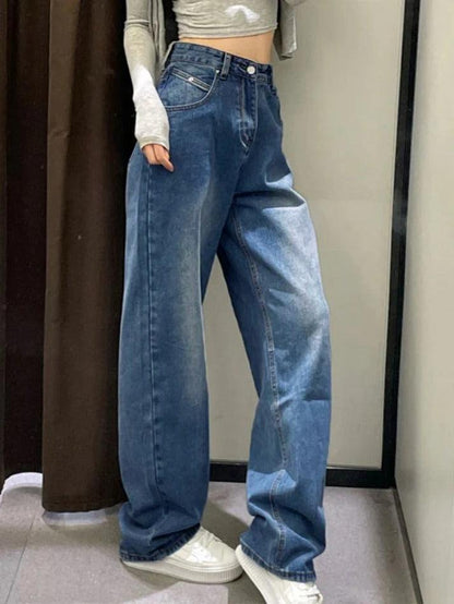 Hip Hop Washed Effect High Waist Boyfriend Jeans