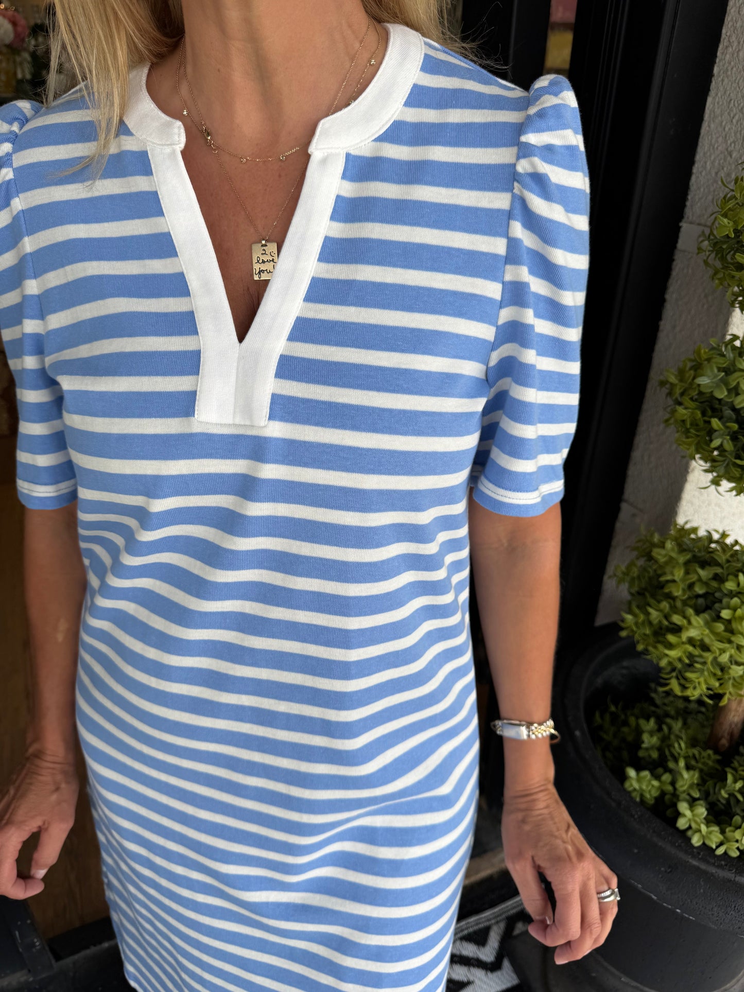 Mary Square Adelyn T-Shirt Dress - Blue/White