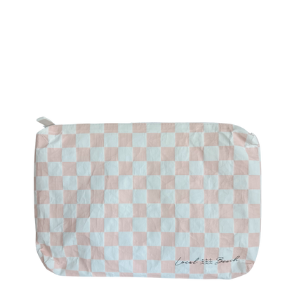 Blush Pink Checker Water Resistant Pouch
