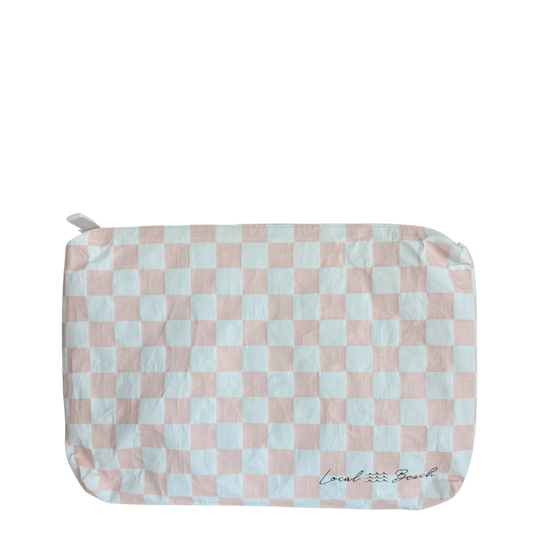 Blush Pink Checker Water Resistant Pouch