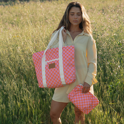 Checker Water Resistant Tyvek Shoulder Tote
