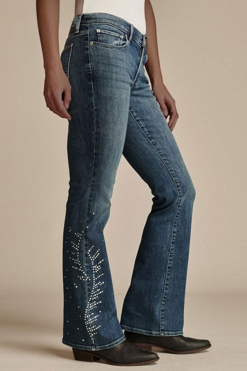 Chic Stretch Rhinestone Trim Flare Jeans