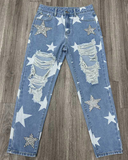 Ripped Ornament Jeans