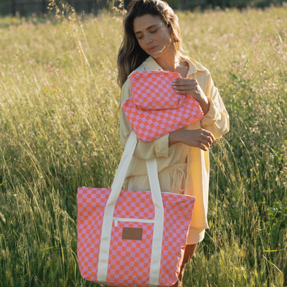 Checker Water Resistant Tyvek Shoulder Tote