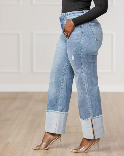 Outward Fold High-Rise Jeans