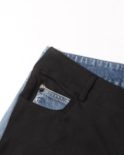 High Waisted Color Block Straight Casual Irregular Jeans