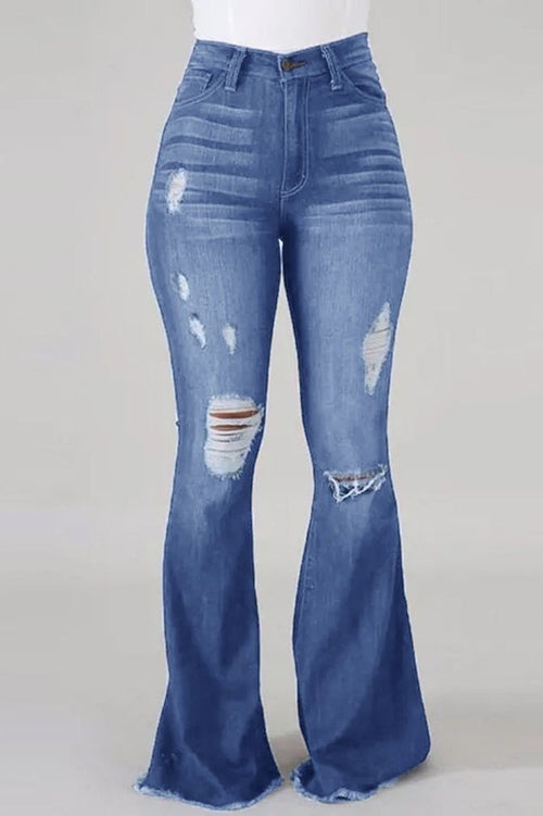 High Waist Ripped Stretch Flare Jeans