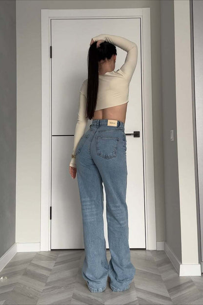 Asymmetric Elastic Waist Split Hem Denim Jeans