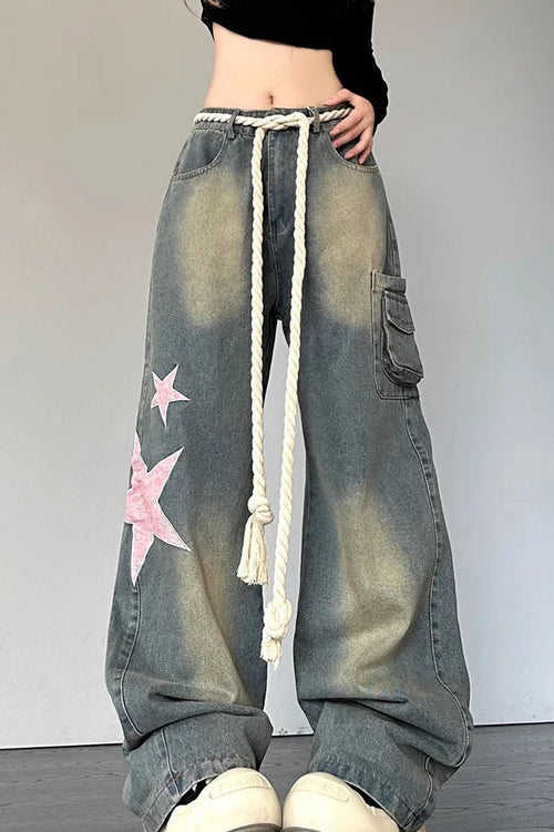 Streetwear Heart Patchwork Jeans