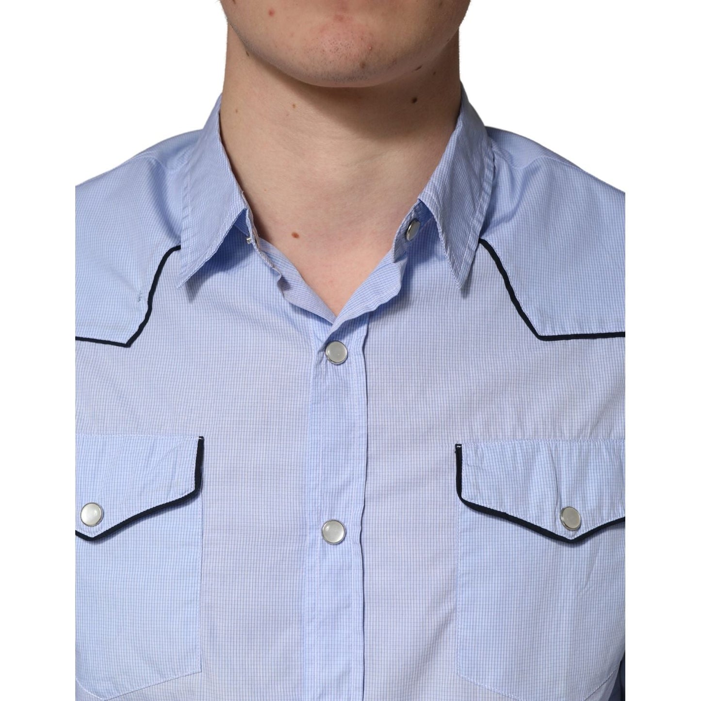 AGLINI Light Blue Slim Fit Collared Long Sleeve Casual Shirt