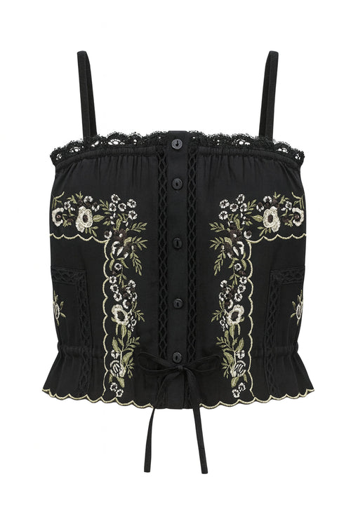JUNIOR ALLEGRA FLORAL EMBROIDERED CAMI TOP