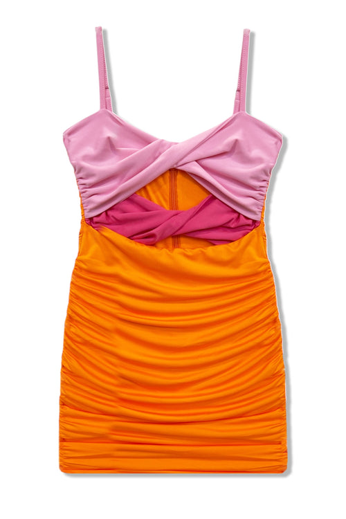 JUNIOR ARIANA DOUBLE TWIST FRONT RUCHED DRESS- FINAL SALE