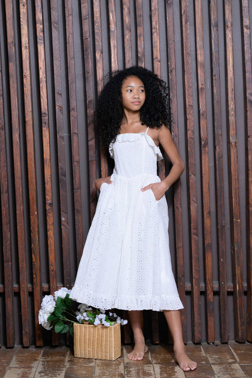 TWEEN IVY CRINKLE WINDOWPANE MIDI DRESS