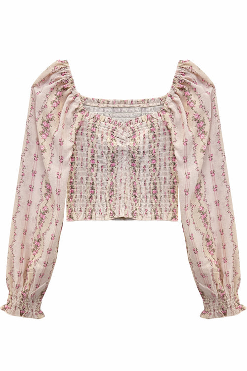 TWEEN CHLOE PRINTED SHEER SLEEVE PEASANT TOP - FINAL SALE