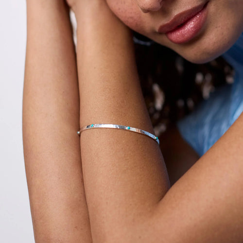 Crescent Stone Bangle - Silver Turquoise Blue M