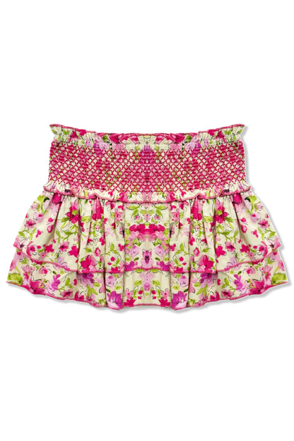 JUNIOR DOMINIQUE PRINTED SMOCKED WAIST RUFFLE SKORT - FINAL SALE