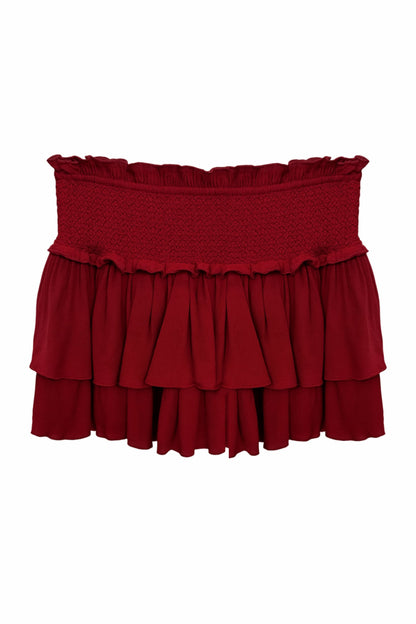 TWEEN DOMINIQUE SOLID SMOCKED WAIST RUFFLE SKORT - FINAL SALE