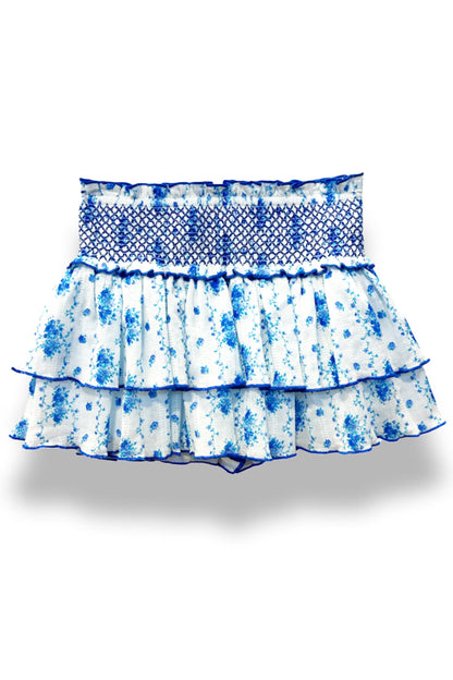 JUNIOR DOMINIQUE PRINTED SMOCKED WAIST RUFFLE SKORT - FINAL SALE