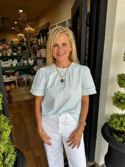 Mary Square Tabby Pin Stripe Top - Blue