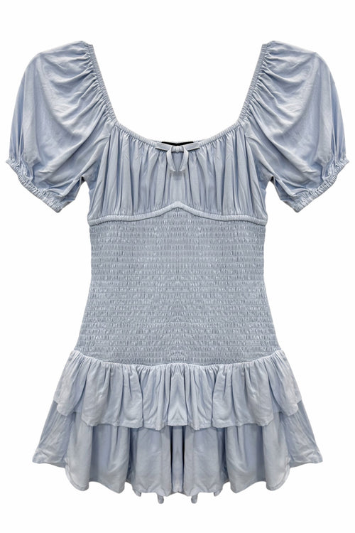 JUNIOR ELLIE SOLID PUFF SLEEVE DAY DRESS