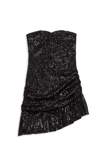 JUNIOR ESTELLE ASYMMETRICAL STRAPLESS SEQUIN DRESS