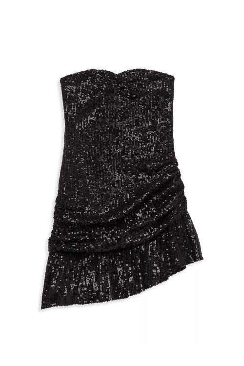 JUNIOR ESTELLE ASYMMETRICAL STRAPLESS SEQUIN DRESS