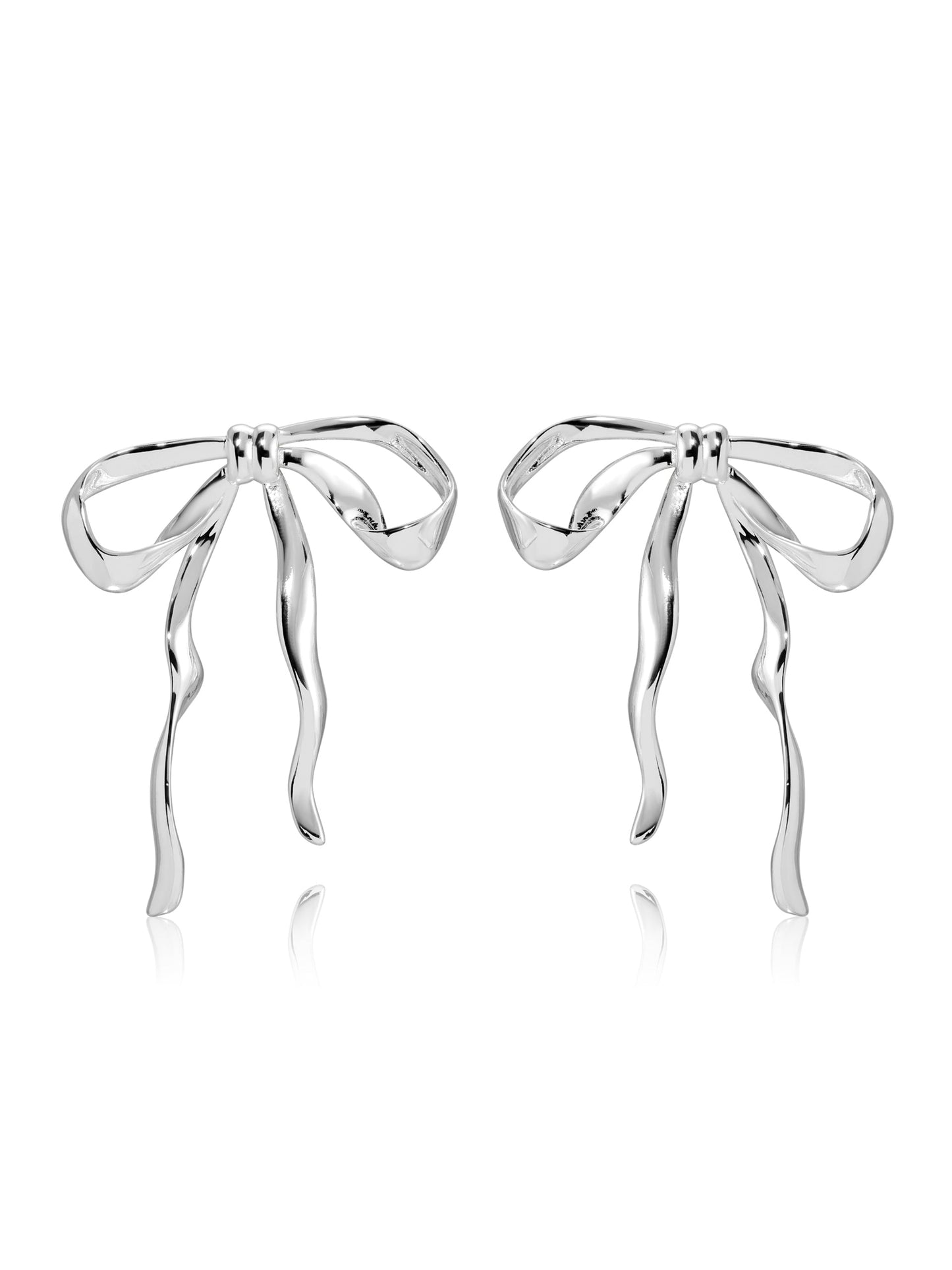 Organic Bow Earrings - Silver Plated