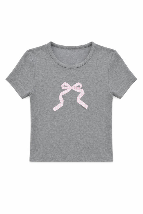 TWEEN GINGHAM BOW TEE