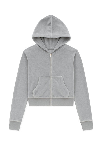 TWEEN JADE VELOUR ZIP HOODIE
