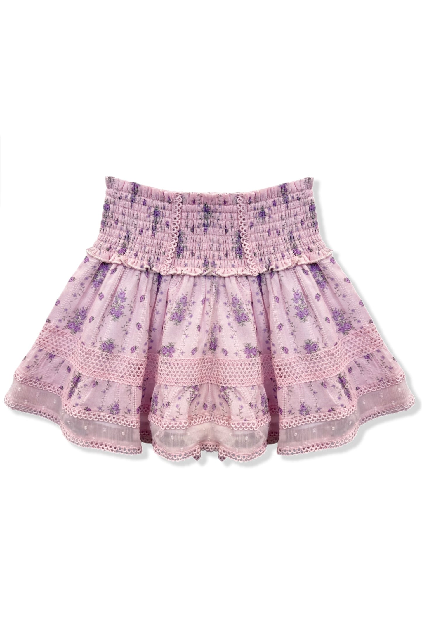 TWEEN LARA PRINTED LACE TRIM RUFFLE SKIRT - FINAL SALE