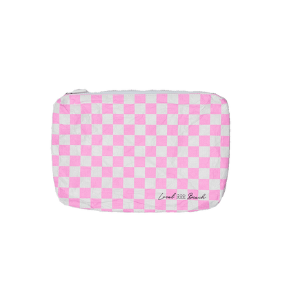 Pink Checker Water Resistant Pouch