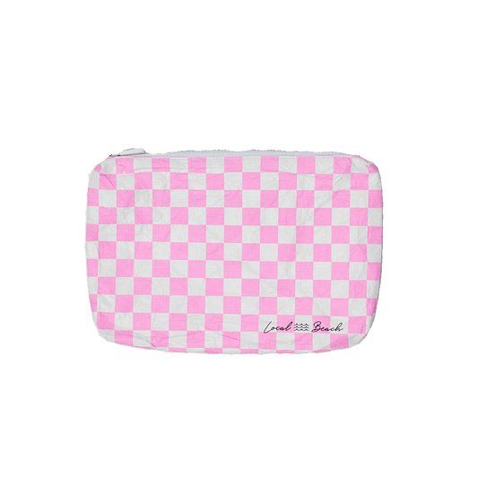 Pink Checker Water Resistant Pouch