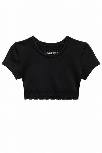 TWEEN LINDSAY CROPPED LACE TRIM TEE