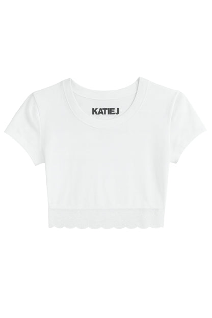 TWEEN LINDSAY CROPPED LACE TRIM TEE