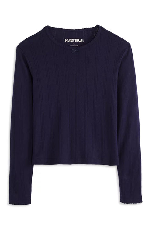 TWEEN MARINA LONG SLEEVE POINTELLE TOP